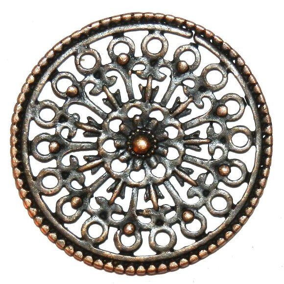 Antiqued Copper 34mm Intricate Open Flat Round Pendant Focal Link 4pc M374 - Picture 1 of 1